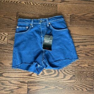 NWT Levi’s Ribcage Bright Blue Wash Denim Cutoff Shorts Size 27